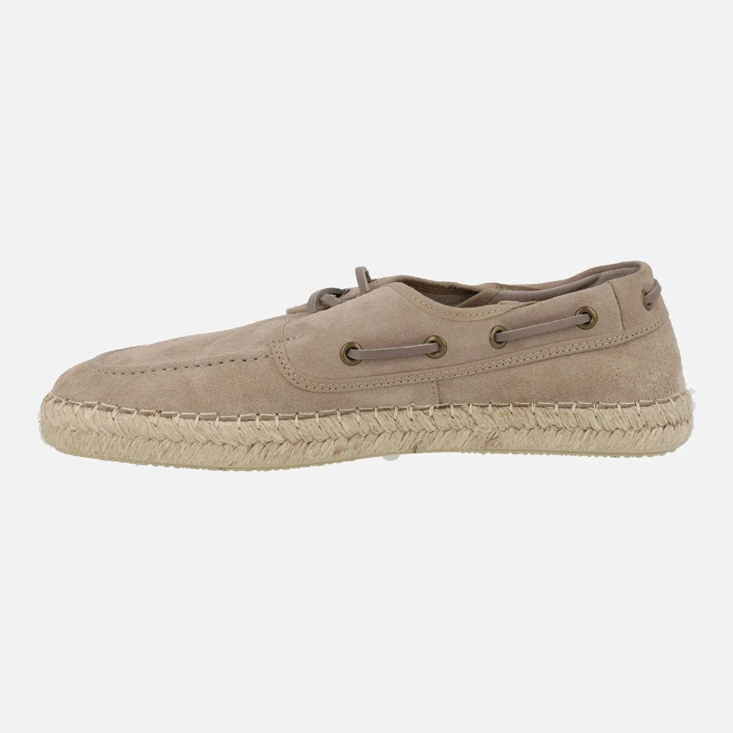 Naúticos para hombre en serraje taupe con piso de yute