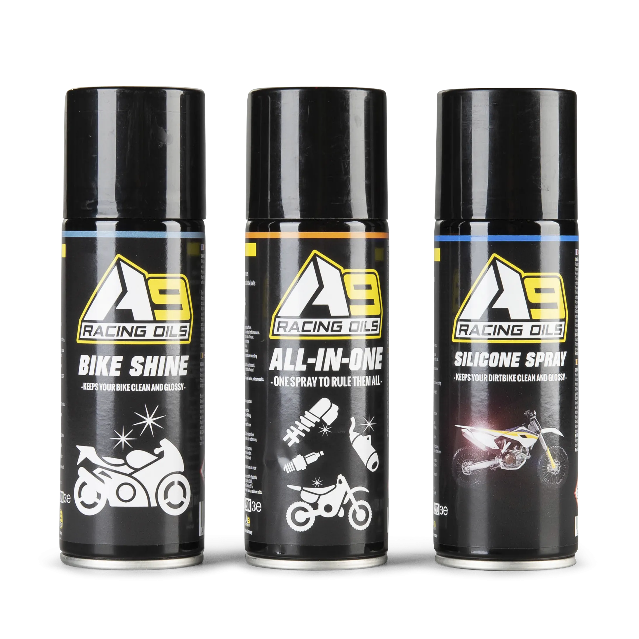 PACK3 ESPRáIS A9 RACING: ABRILLANTADOR + ALLINONE + ESPRAY DE SILICONA