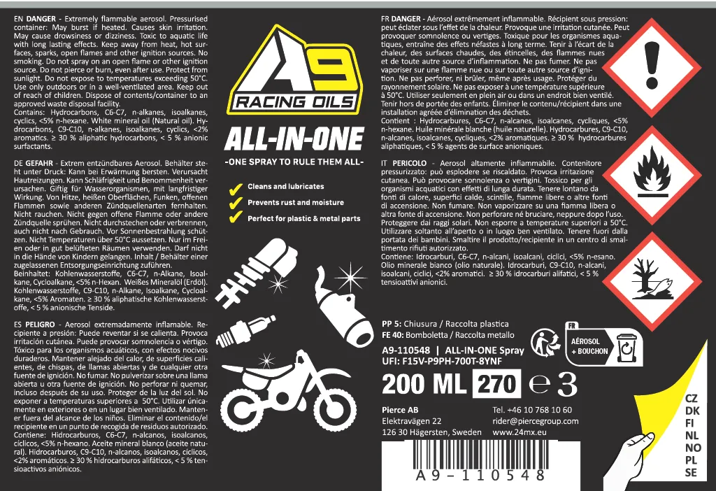 PACK3 ESPRáIS A9 RACING: ABRILLANTADOR + ALLINONE + ESPRAY DE SILICONA