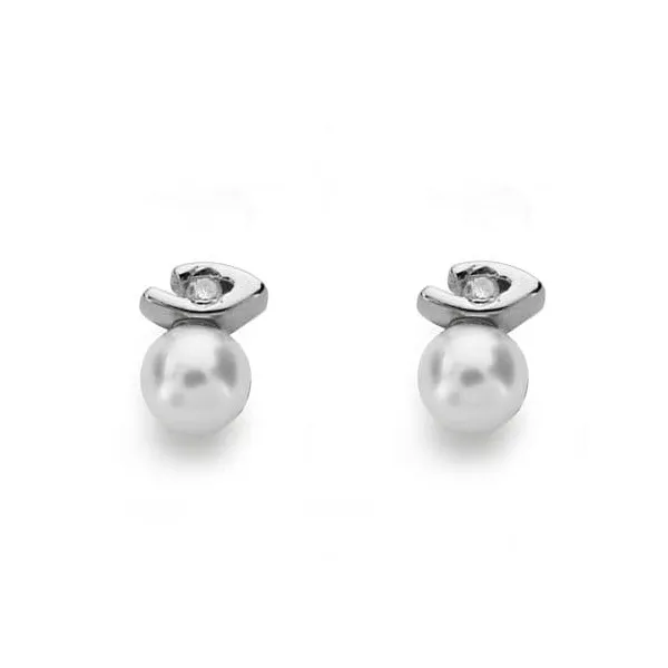 Pendientes Oro Blanco Diamantes Y Perla