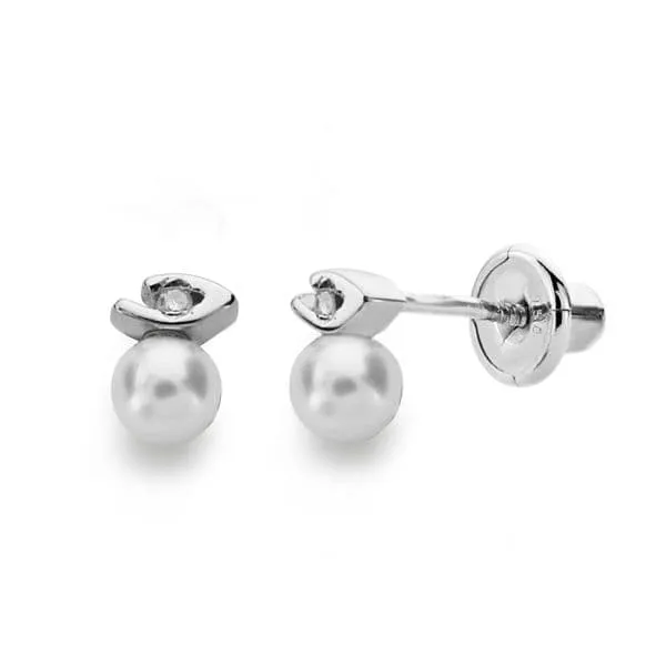Pendientes Oro Blanco Diamantes Y Perla