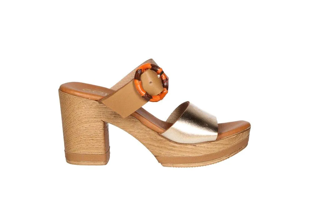 Pinky Piel Bronce/camel Dos Tiras Adorno Hebilla Tacon Alto