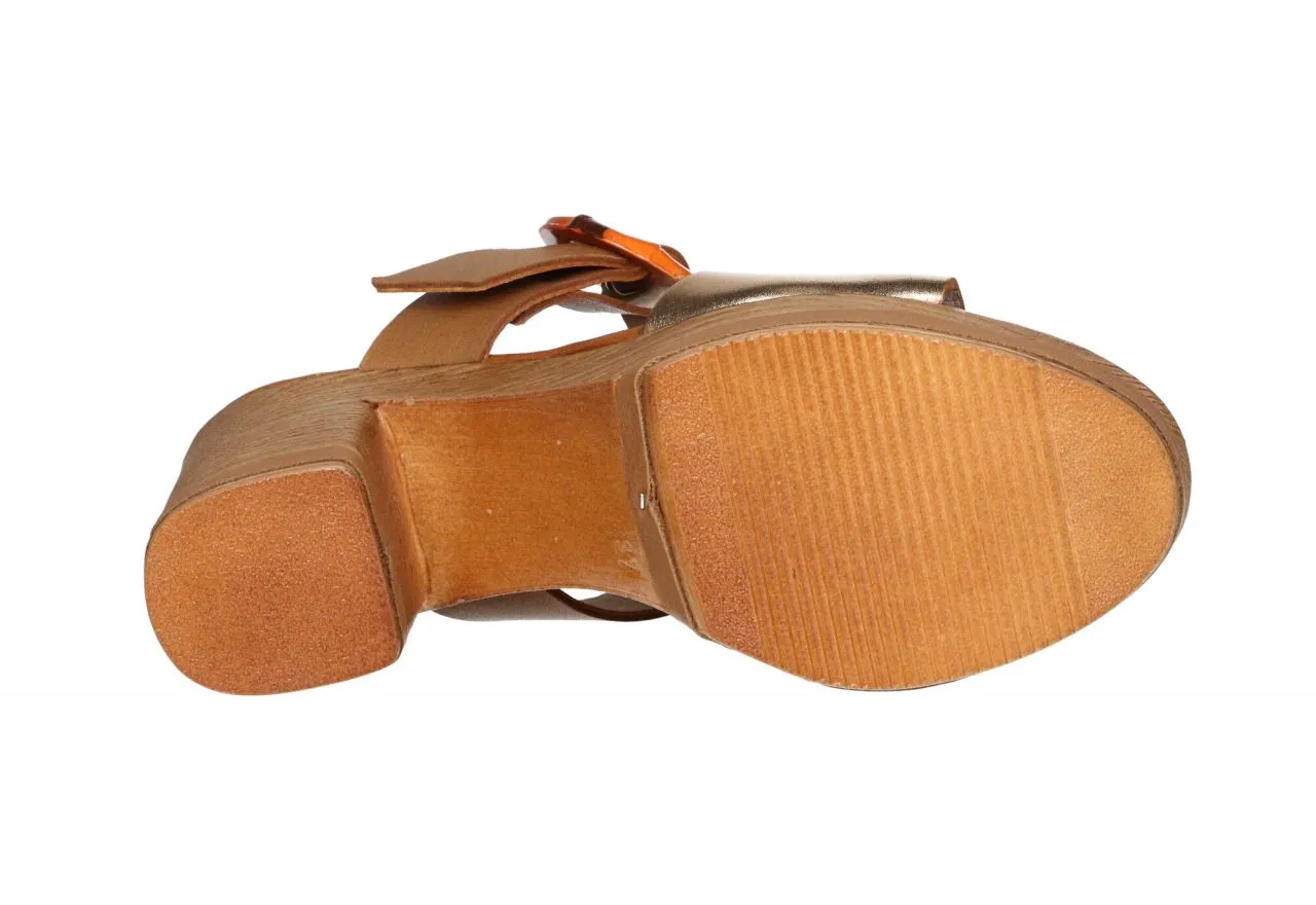 Pinky Piel Bronce/camel Dos Tiras Adorno Hebilla Tacon Alto