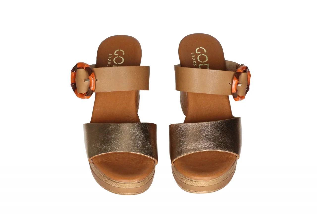 Pinky Piel Bronce/camel Dos Tiras Adorno Hebilla Tacon Alto