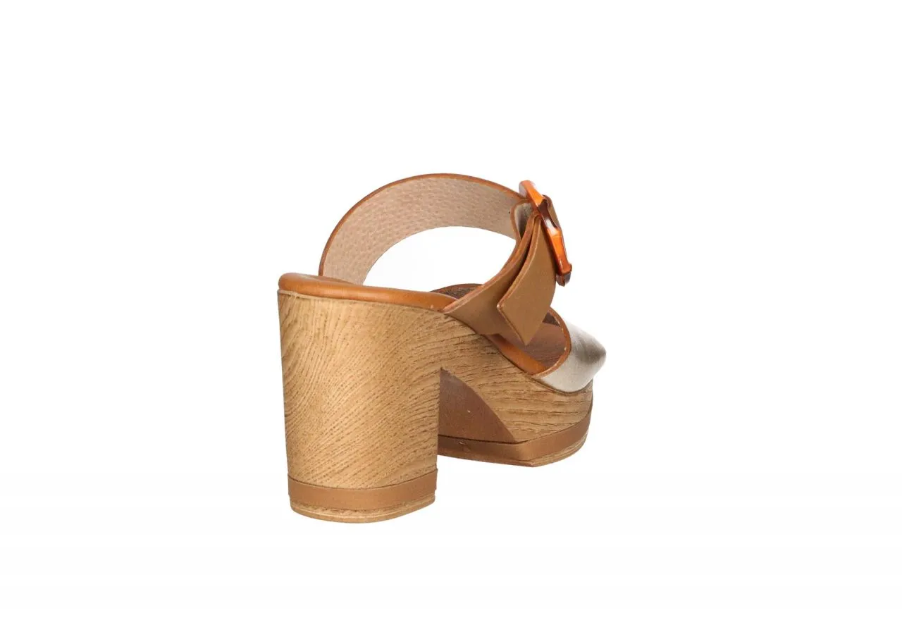 Pinky Piel Bronce/camel Dos Tiras Adorno Hebilla Tacon Alto