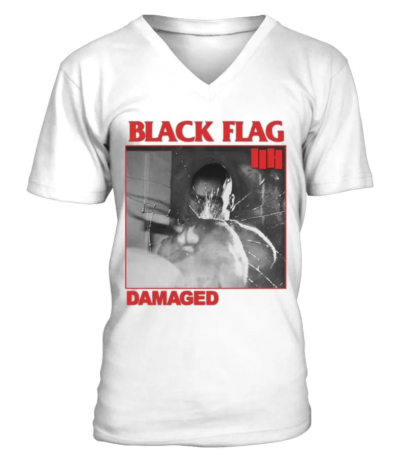 PNK038WT. BLACK FLAG  DAMAGED CAMISETA CUELLO EN V UNISEX