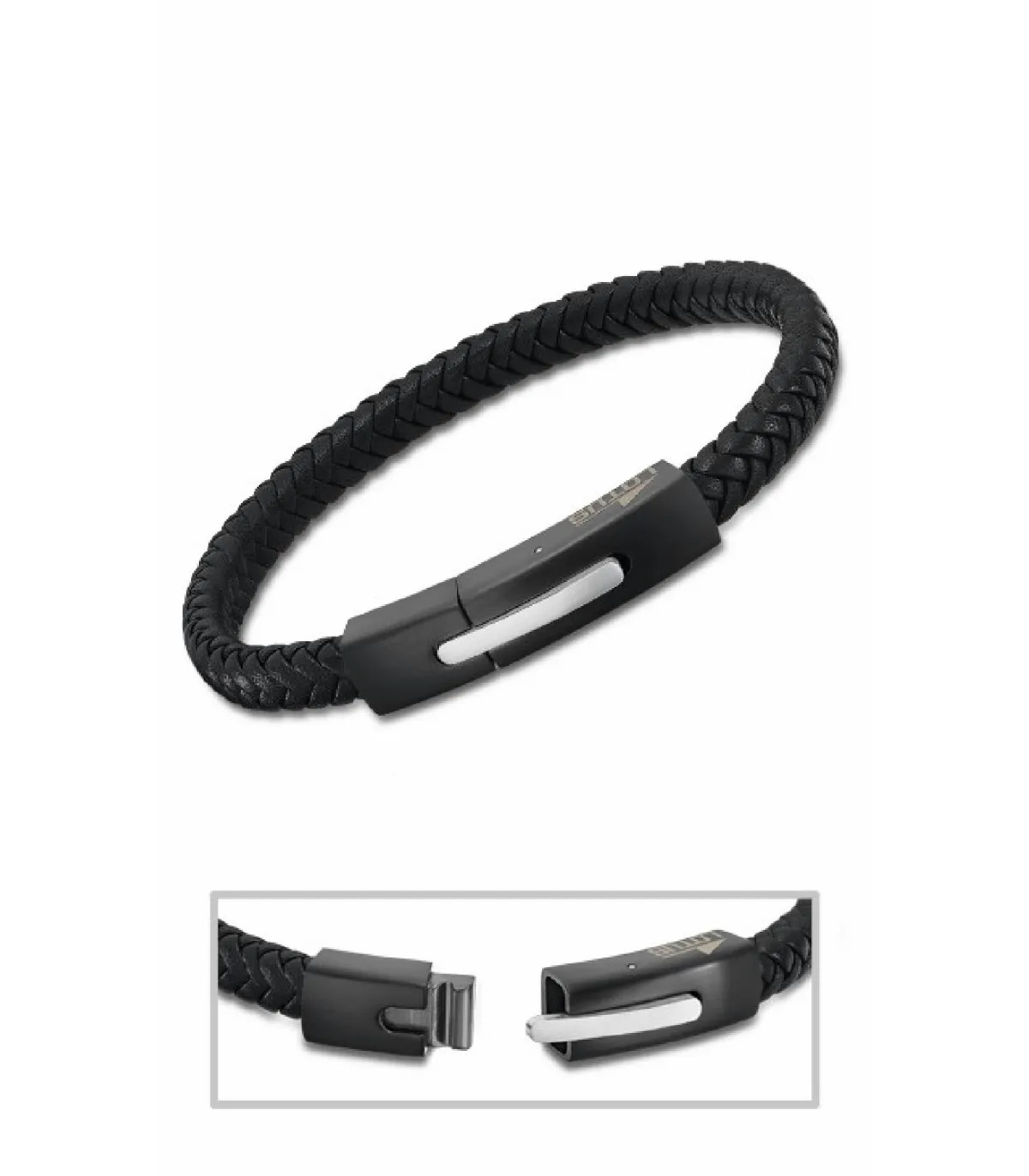 PULSERA LOTUS STYLE HOMBRE ACERO INOXIDABLE IP NEGRO Y PIEL NEGRA  LS20552/2