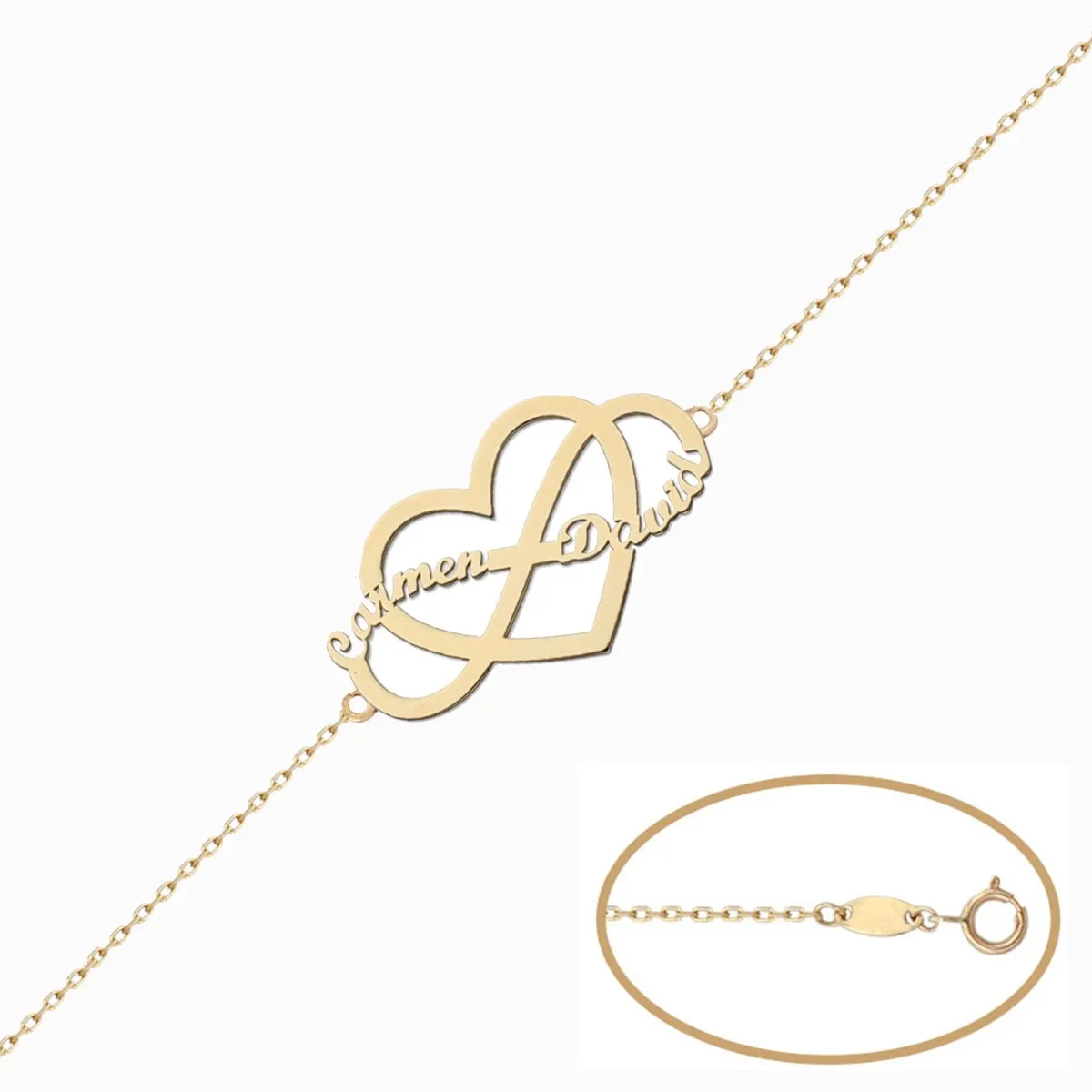 Pulsera Oro Corazón + Infinito 20 x 30 mm.