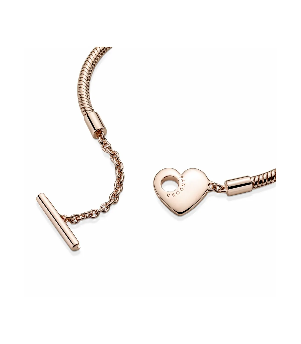 PULSERA PANDORA MOMENTS ROSE CADENA DE SERPIENTE CON CIERRE EN T Y CORAZóN  589285C00