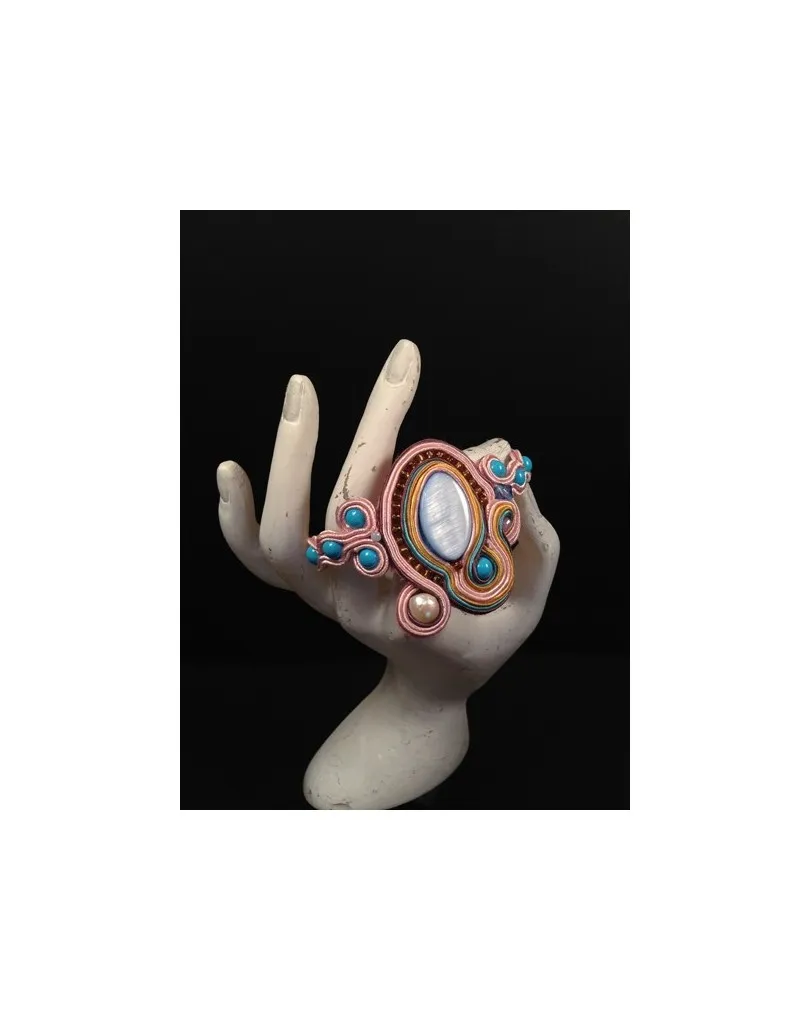 PULSERA PEQ  SOUTACHE ROSAS AZULES DPS 1200