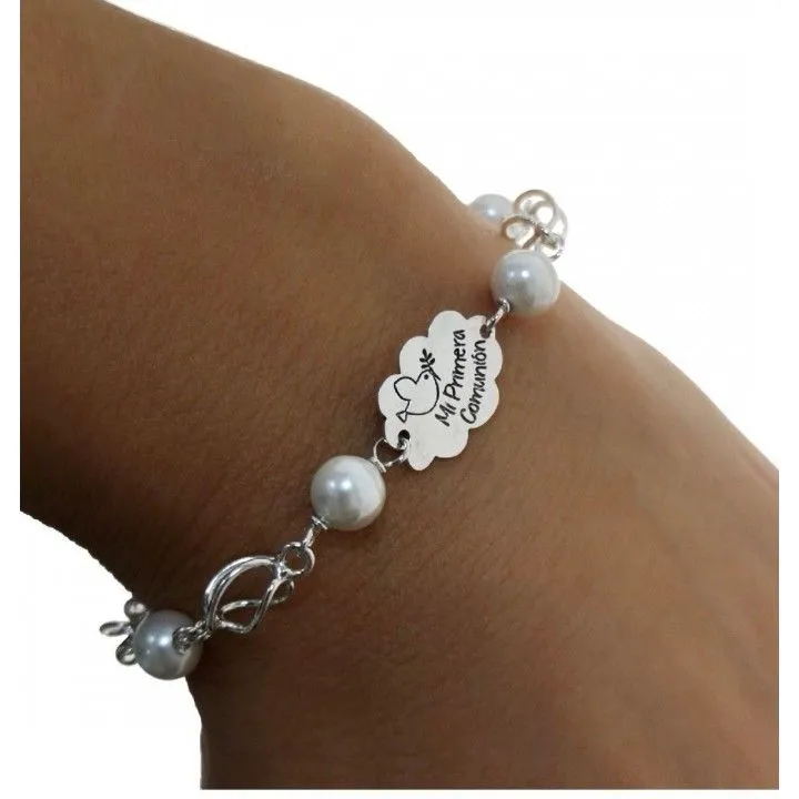 Pulsera Plata Comunión Perla