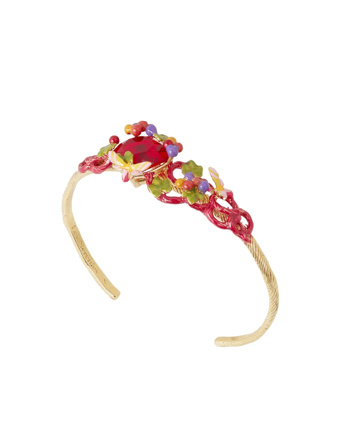 Pulsera rígida uva, hoja de vid y mariposa