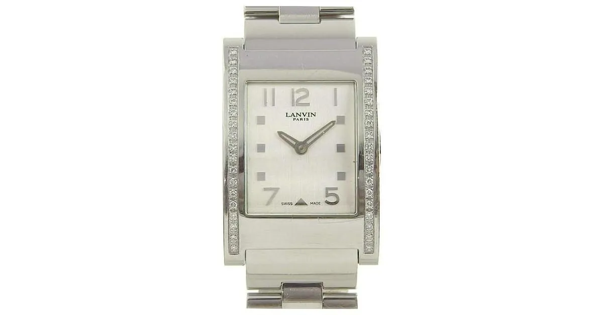 Reloj Lanvin de Cuarzo con Bisel de Diamantes FL1421S, Acero inoxidable plateado, Segunda mano en muy buen estado. Plata 