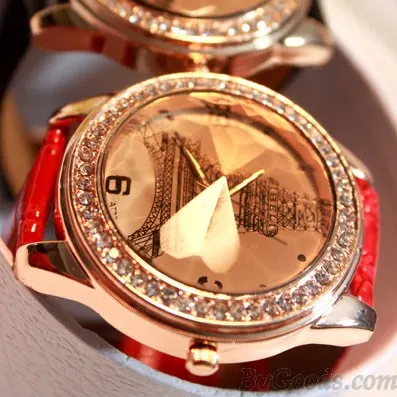 Retro Rhinestone Trim  Eiffel Tower Watch 