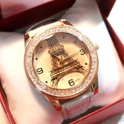 Retro Rhinestone Trim  Eiffel Tower Watch 