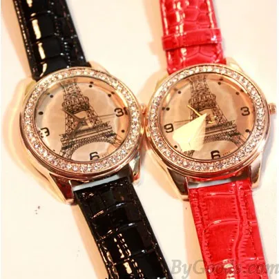 Retro Rhinestone Trim  Eiffel Tower Watch 
