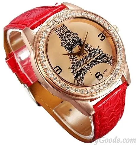 Retro Rhinestone Trim  Eiffel Tower Watch 
