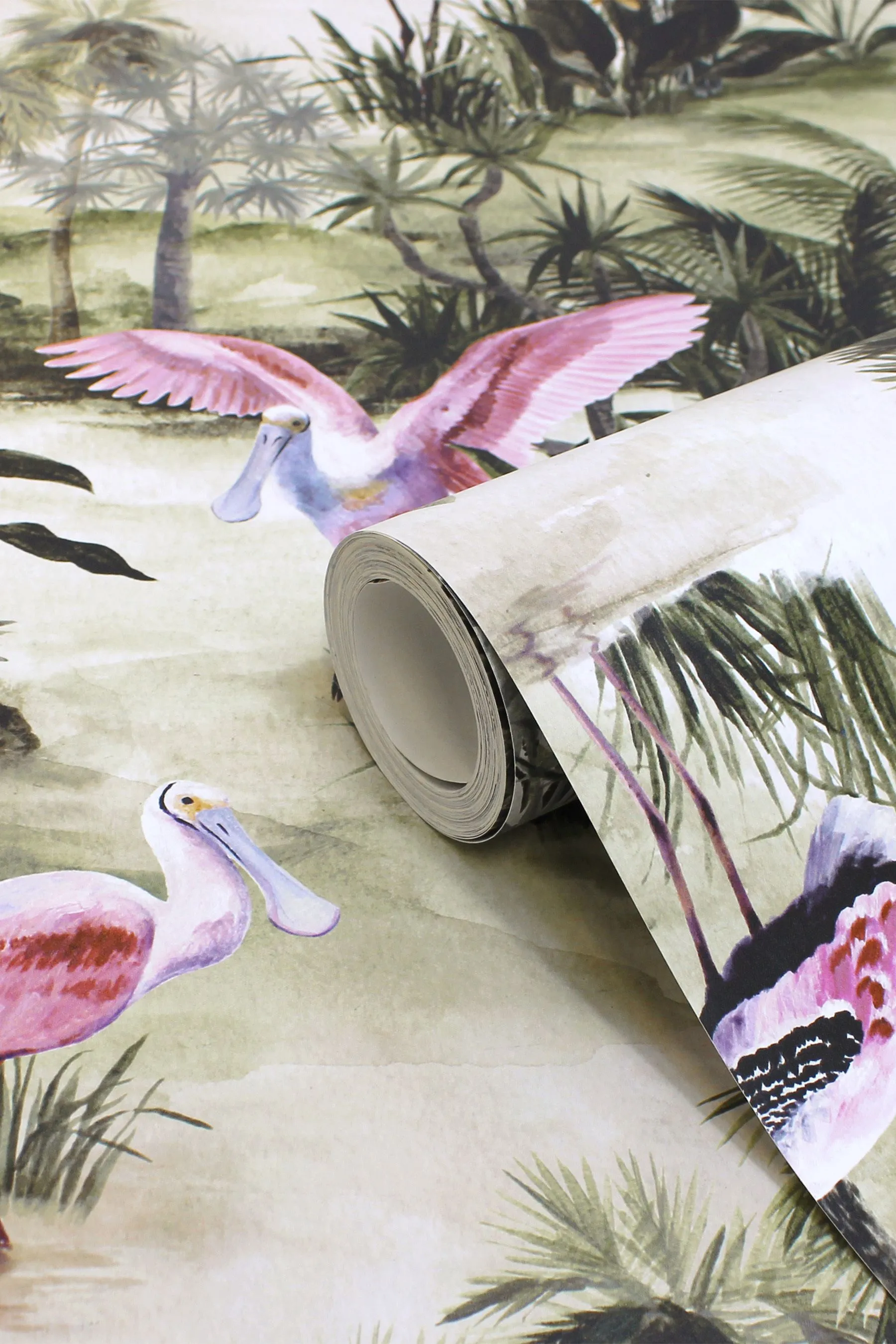 Riva Paoletti Natural Beige Platalea Jungle Digitally Printed Wallpaper