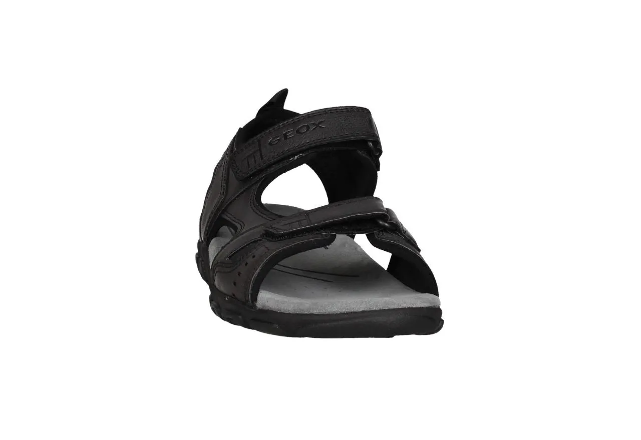 Sandalia Piel Negro 2 Velcros Piso Goma
