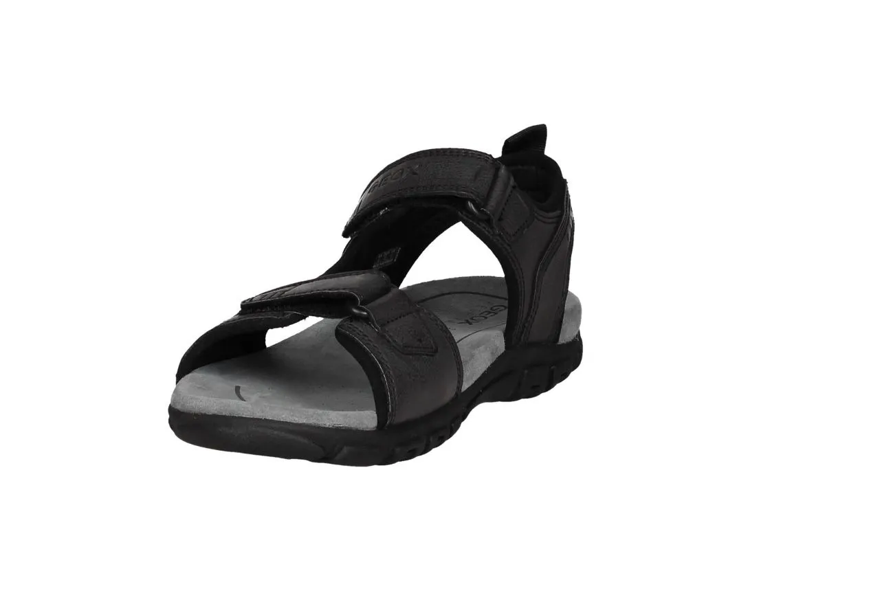 Sandalia Piel Negro 2 Velcros Piso Goma