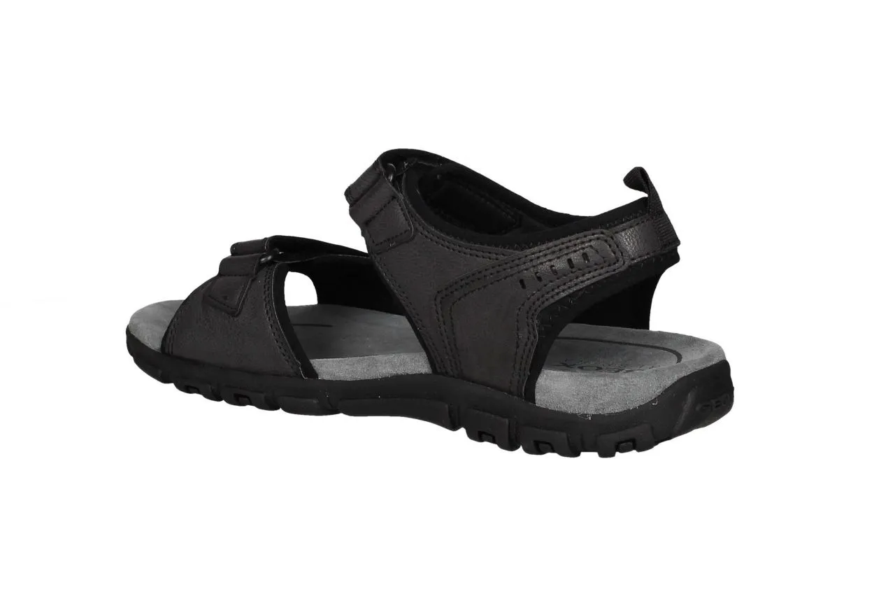 Sandalia Piel Negro 2 Velcros Piso Goma