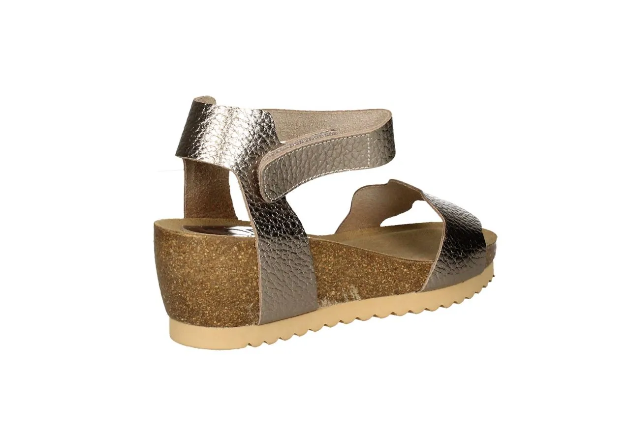 Sandalia Piel Platino Pala Ondas Pulsera Velcro