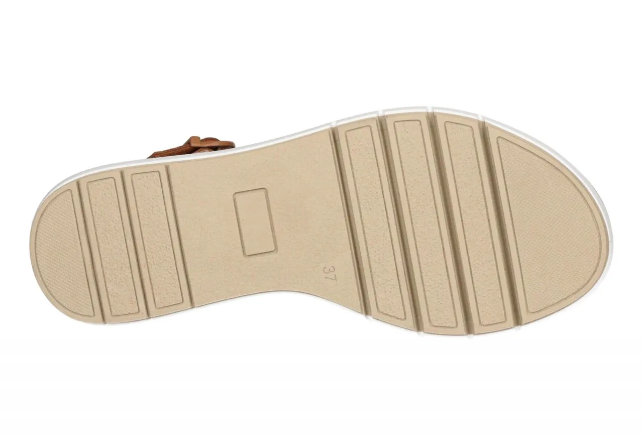 Sandalia Piel Rojo Pulsera Camel CuÑa Piso Goma