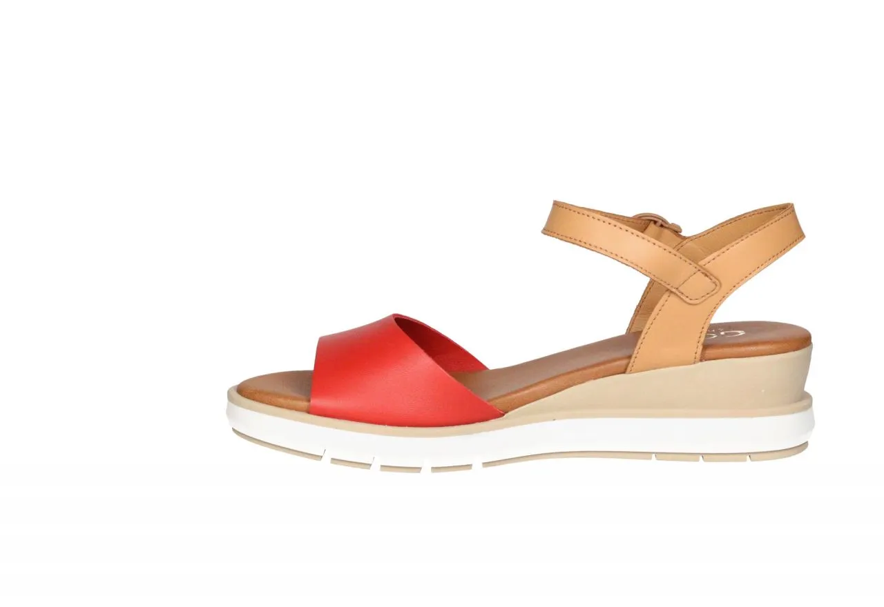 Sandalia Piel Rojo Pulsera Camel CuÑa Piso Goma