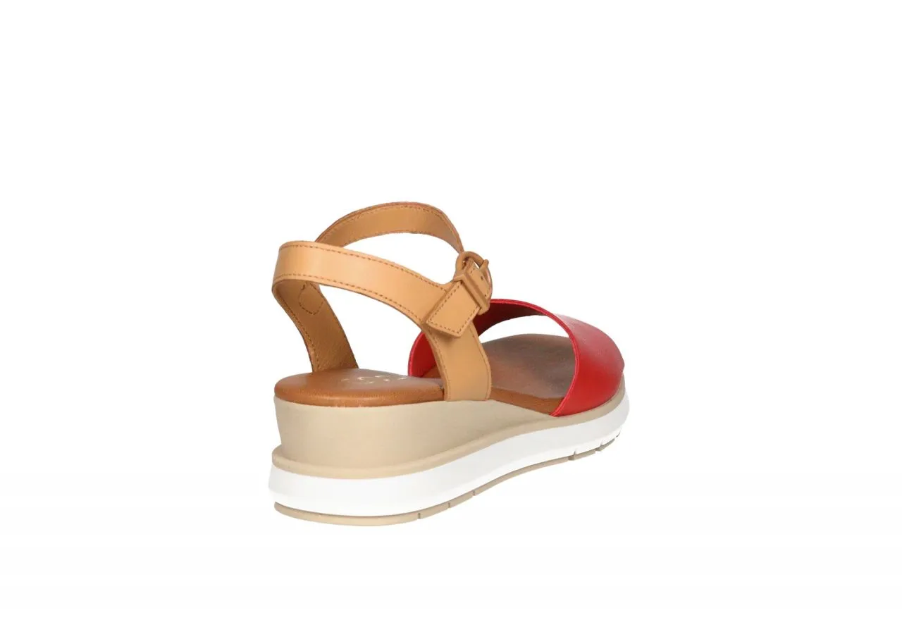 Sandalia Piel Rojo Pulsera Camel CuÑa Piso Goma