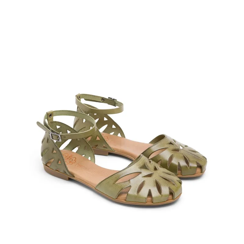 SANDALIA PLANA PIEL KAKI BETH