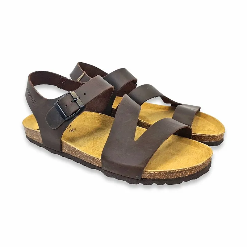 Sandalias Bio Hombre Piel Plantilla Acolchada Corcho Y Piel 72601 Moka, de Casual