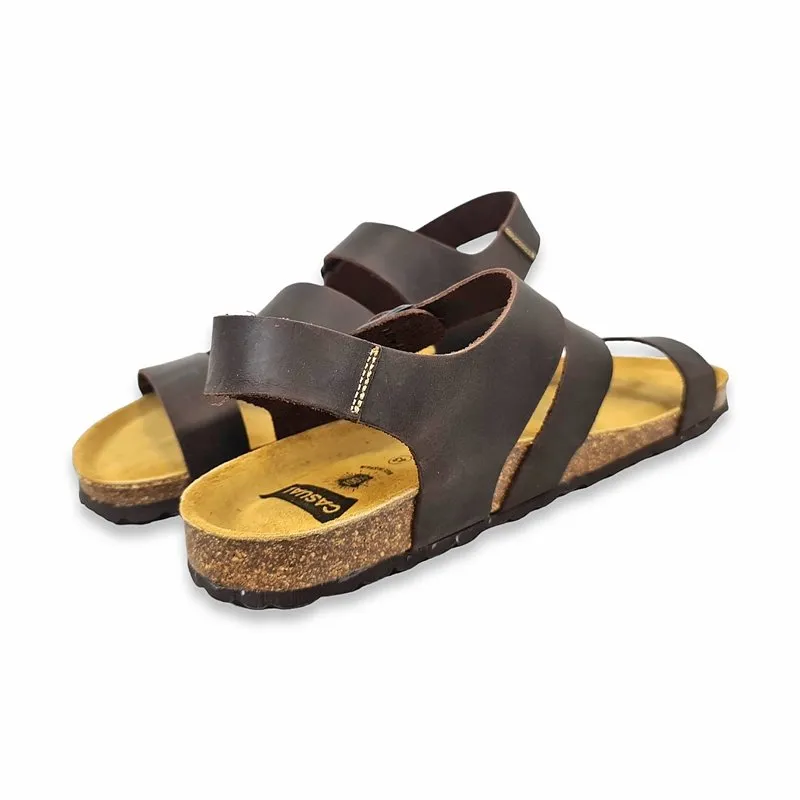 Sandalias Bio Hombre Piel Plantilla Acolchada Corcho Y Piel 72601 Moka, de Casual