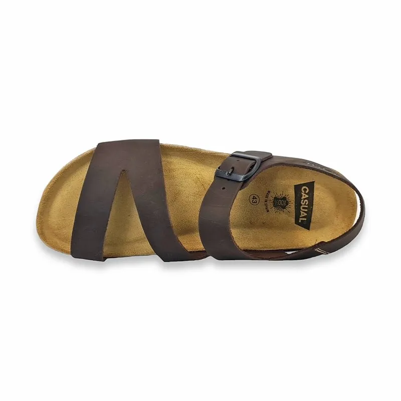Sandalias Bio Hombre Piel Plantilla Acolchada Corcho Y Piel 72601 Moka, de Casual