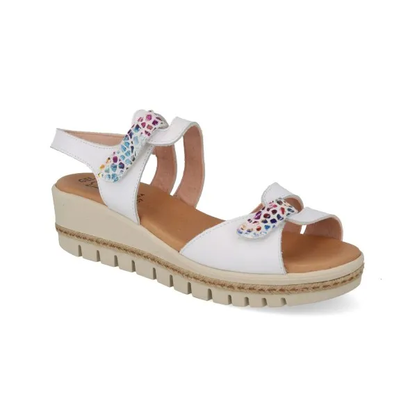 SANDALIAS CUÑA MUJER PIEL MOD. GARNET BLANCO