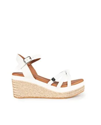 Sandalias POPA Cuña Baja Yute Tampa Blanco con hebilla