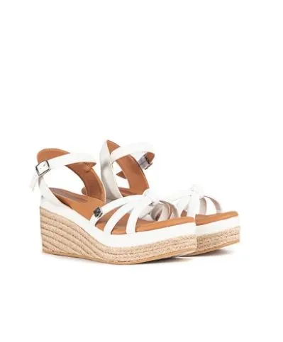 Sandalias POPA Cuña Baja Yute Tampa Blanco con hebilla