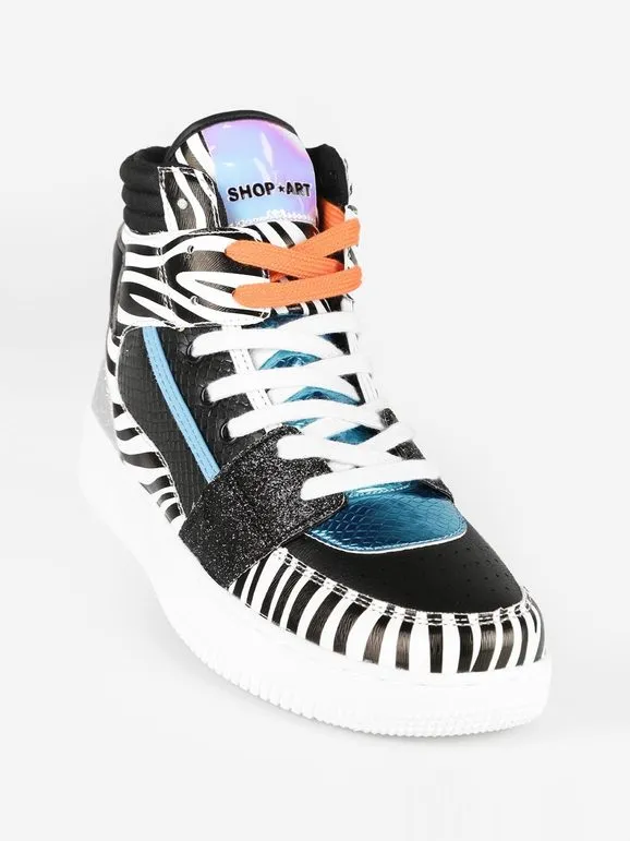 Shop Art Zapatillas altas de mujer BASKETBALL HAILEY Zebra / glitter