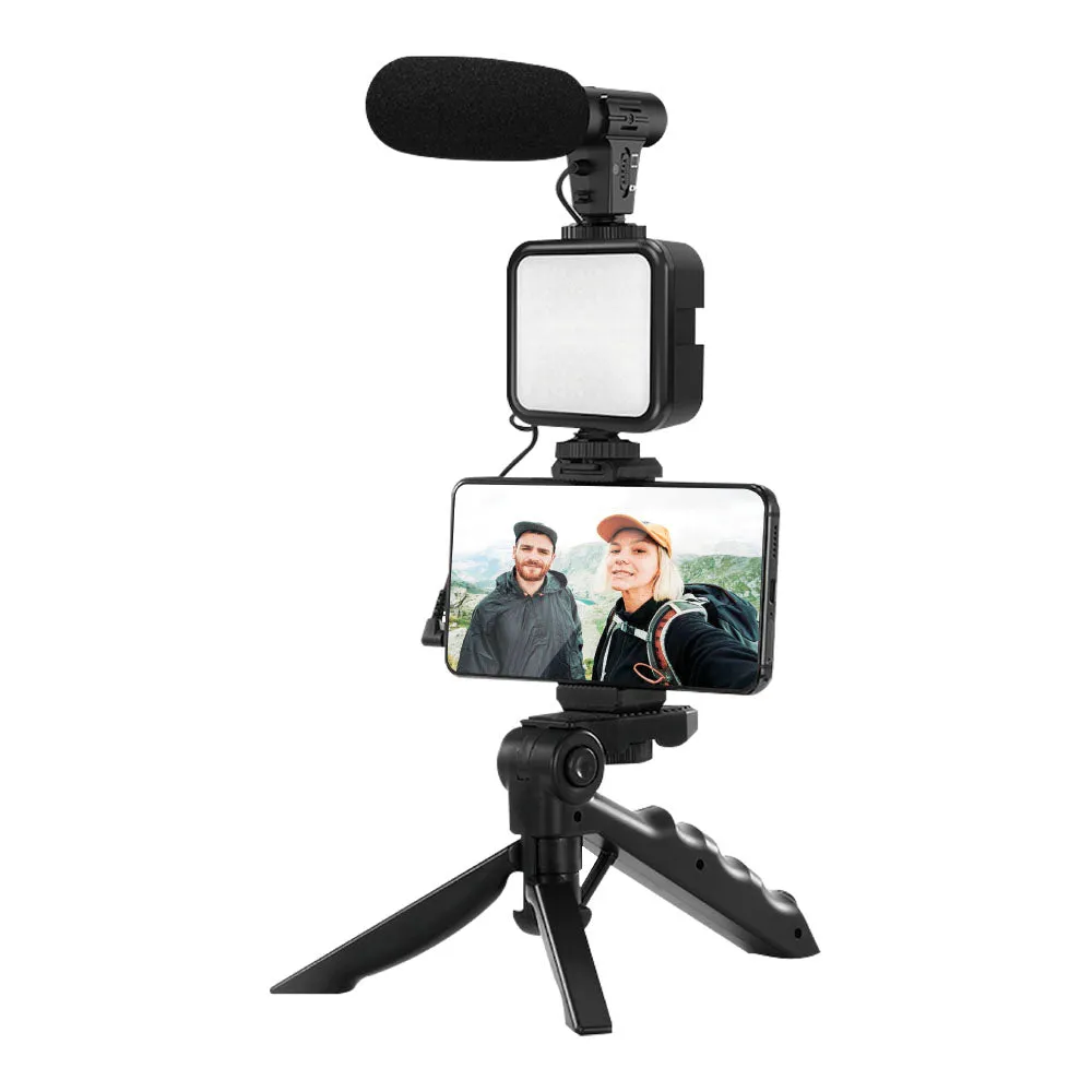 SPV0002 SET DE 3 EN 1 PARA VLOGGERS QUE INCLUYE UN TRíPODE, UN SOPORTE PARA CELULAR, UN MICRóFONO Y UNA LUZ LED