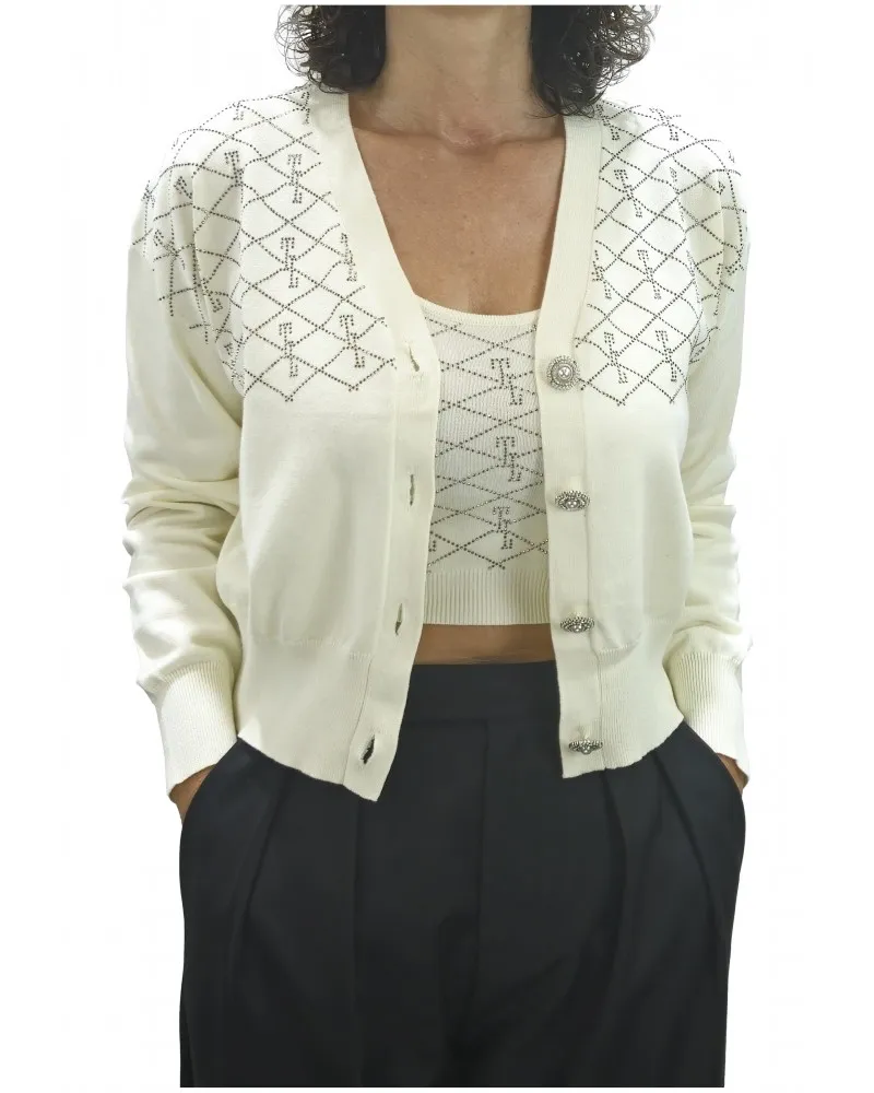 TRASH AND LUXURY   TWIN SET CON STRASS Y BOTONES JOYA COLOR CRUDO