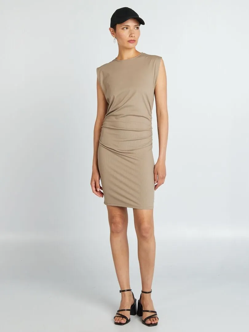 VESTIDO ENTALLADO DE PUNTO DE CANALé  BEIGE