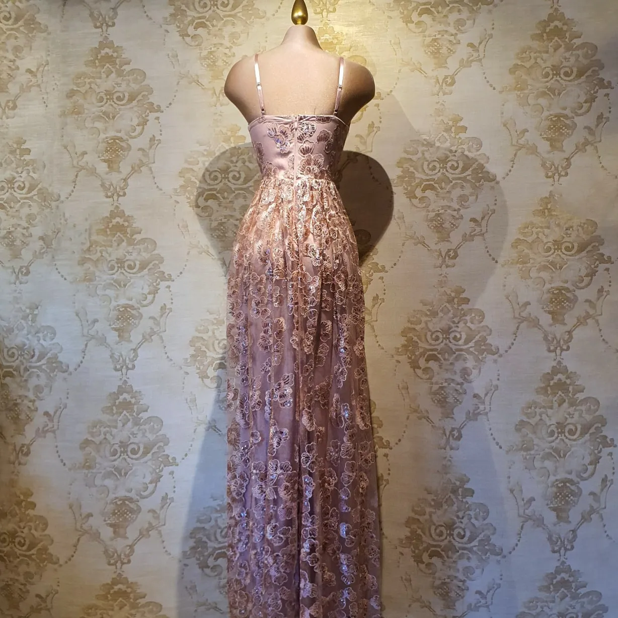 Vestido Rosa Palo Largo Encaje Elegante
