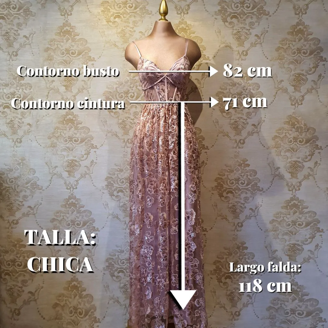 Vestido Rosa Palo Largo Encaje Elegante