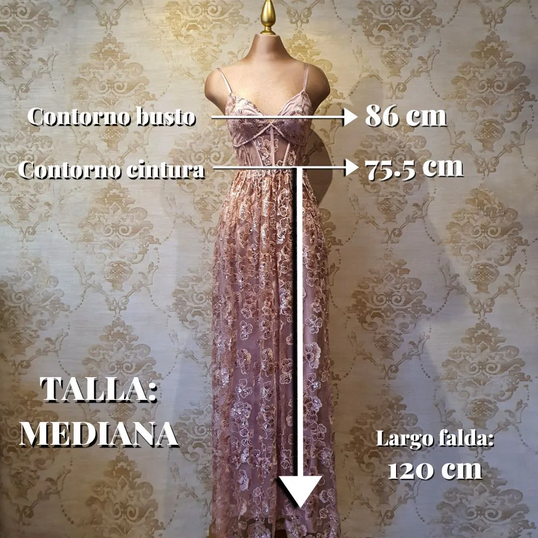Vestido Rosa Palo Largo Encaje Elegante