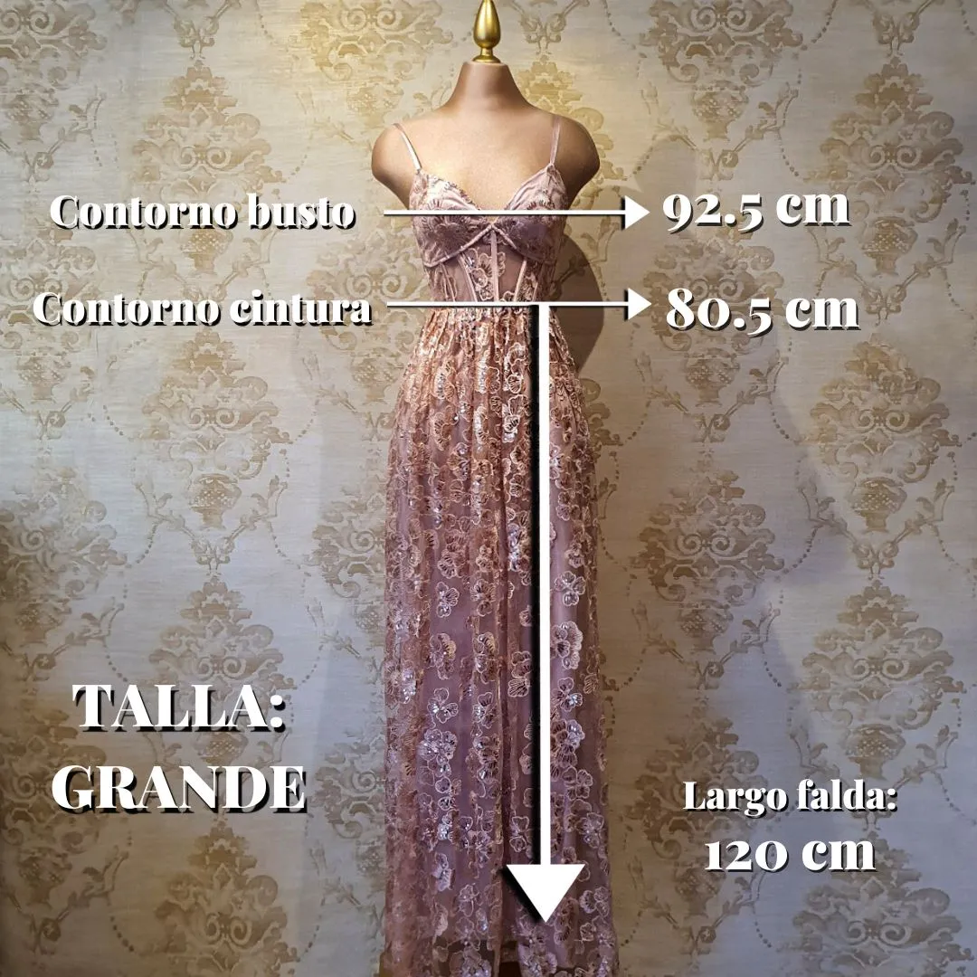 Vestido Rosa Palo Largo Encaje Elegante