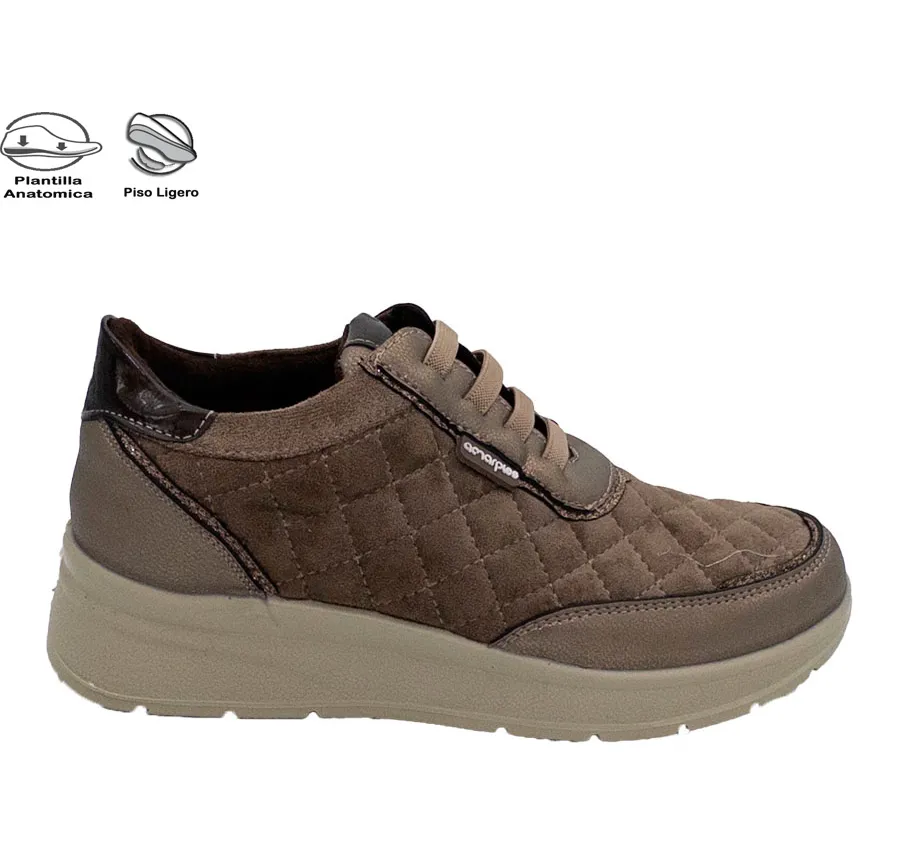 ZAPATO AMARPIES ATL25451MEG CUÑA COMBINADO GUATEADO TAUPE CÓMODO PARA MUJER PLANTILLA ACOLCHADA MEMORY SPONGE 28145