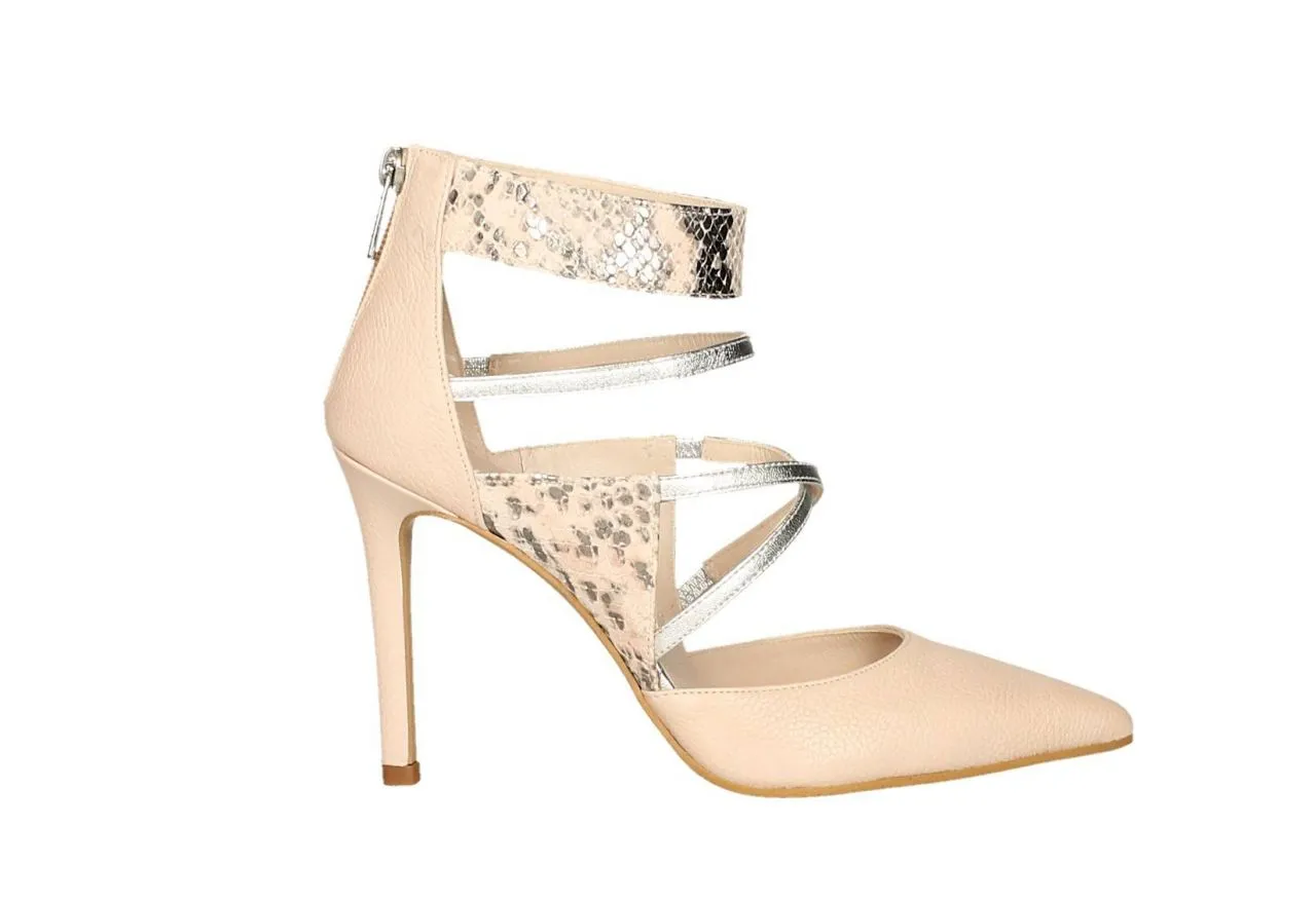 Zapato Descubierto Rosa/plata Tiras Empeine y Pulsera Serpi